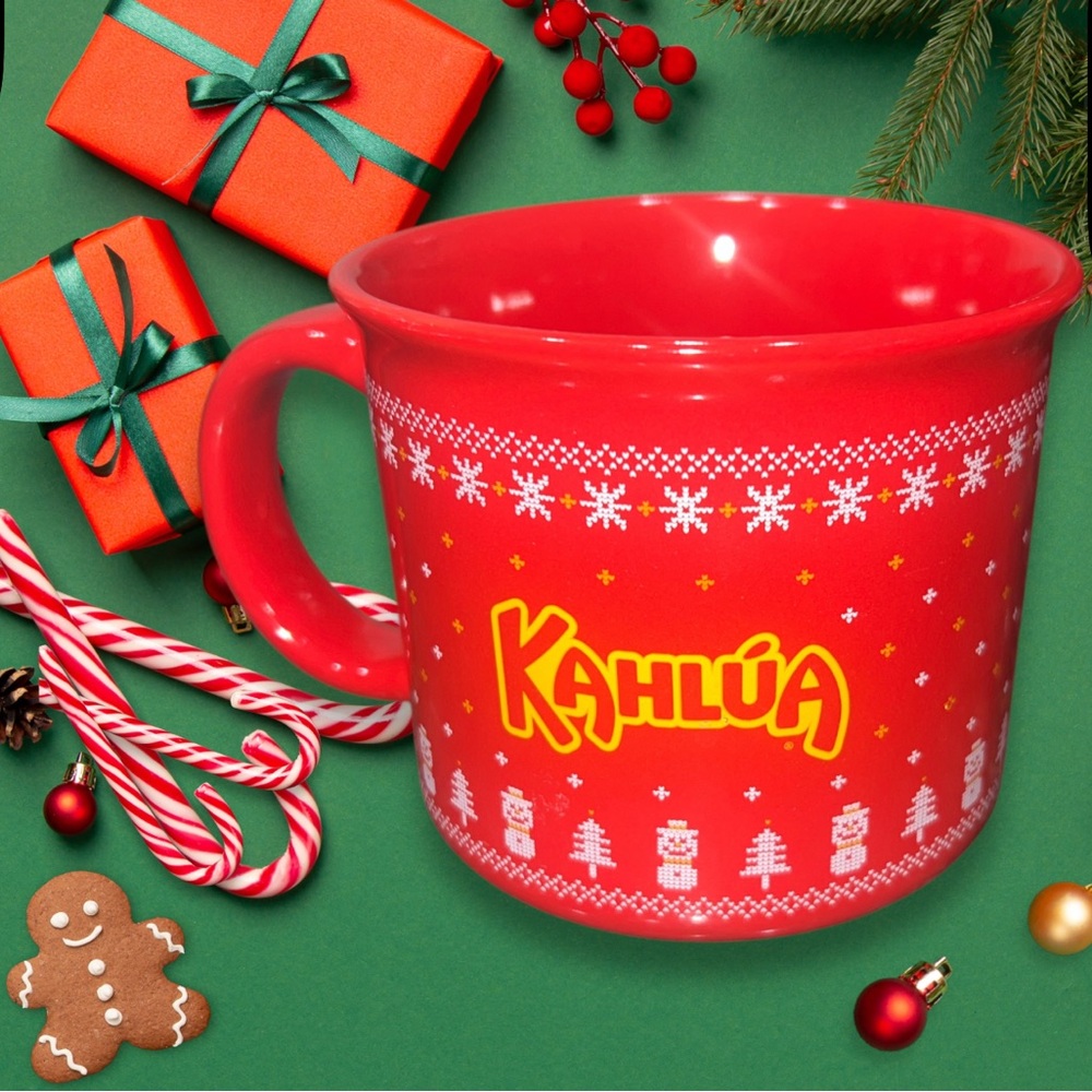 2024 Kahlua Mug Christmas Holiday Red Snowmen Xmas Trees Snowflakes 16 Oz.